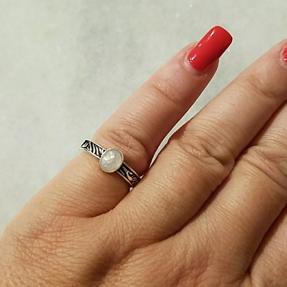 Sterling silver opal pinky ring